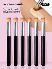 6支装遮瑕刷，适用于黑眼圈、泪沟等部位，精准遮瑕，扁平头遮瑕刷 - 黑色 - 查看 2