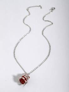 欧美风格蛇形缠绕心形吊坠项链，独特夸张设计的蛇形盘绕心形项链，女士款 - 紅色 - 查看 4