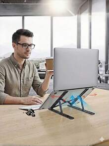 Soporte ajustable para portátil de escritorio, plegable y portátil con ajuste de ángulo libre, de ABS+Silicona+Aluminio, soporte para portátil y notebook, con ventilación y refrigeración, accesorio de soporte para portátiles, tabletas y libros (Negro/Blanco, 1 pieza) - Multicolor - Ver 5