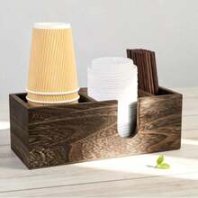 3-Tier Wooden Coffee Cup Holder Rack, Home/Office/Cafe Disposable Cup & Lid Storage Organizer - Multicolor - View 7