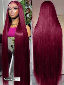 20 Inch Lace Front Human Blended Hair Wig - Straight HD Lace 180 Density Pre Plucked Bleached Knots Glueless 13x4 Frontal Wig For Women 99J Burgundy - S99J/BUG - View 5