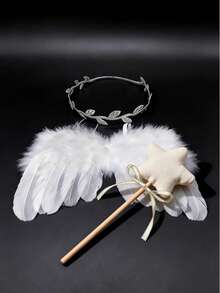 Infant INS Style 100 Days/Full Moon Banquet/Themed Party Photography Props Magic Wand + Angel Wings + Headband 3 Pieces Set White/Pink Optional - Multicolor - View 12