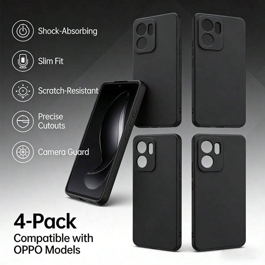 4 Sets Of Black Anti-Drop Protective Cases,Suitable For Series.The Black Anti-Drop Protective Case Is Applicable To A79 5G, A40, Reno14 F, A5 Pro, Reno12 Pro (Global), Reno9, Reno8 Z, Reno7 Pro 5G, Reno6 Pro+, Reno5 Pro+, Reno4 Z 5G, Reno3, Reno2 Z, A93, A8, A77S, A60 5G, A55 - Black - View 1
