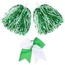 3 Pcs Cheerleading Pom Poms And Large Cheerleader Hair Bow Foil Pompoms Cheer For Team Cheering Squad Dance Rooters Accories - Metallic - View 2