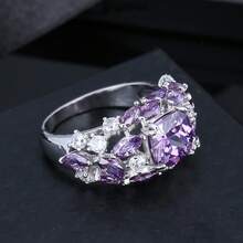 1 pieza Anillo de moda elegante con diseño geométrico redondo de piedra e incrustaciones de circonita cúbica para mujeres - Multicolor - Ver 8