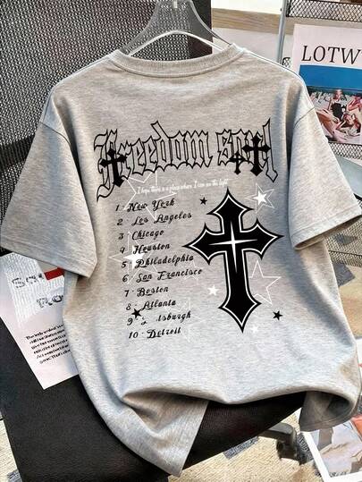 Casual Short Sleeve T-Shirt With Letter Graphic For Teenage Boys, New Spring/Summer Style