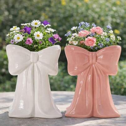 1 bình trang trí nơ, bình lớn thiết kế ruy băng dễ thương, thích hợp để trang trí nhà cửa, làm vật trang trí trung tâm phòng khách, kệ phòng ngủ và trưng bày quà tặng.