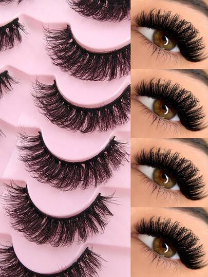 7 Pairs Cat Eye 3D Effect Faux Mink Lashes Soft Volume Reusable Lashes Fluffy Lashes For Thick & Lengthening Strip Lashes,Lashes,Eyelashes,Fake Lashes