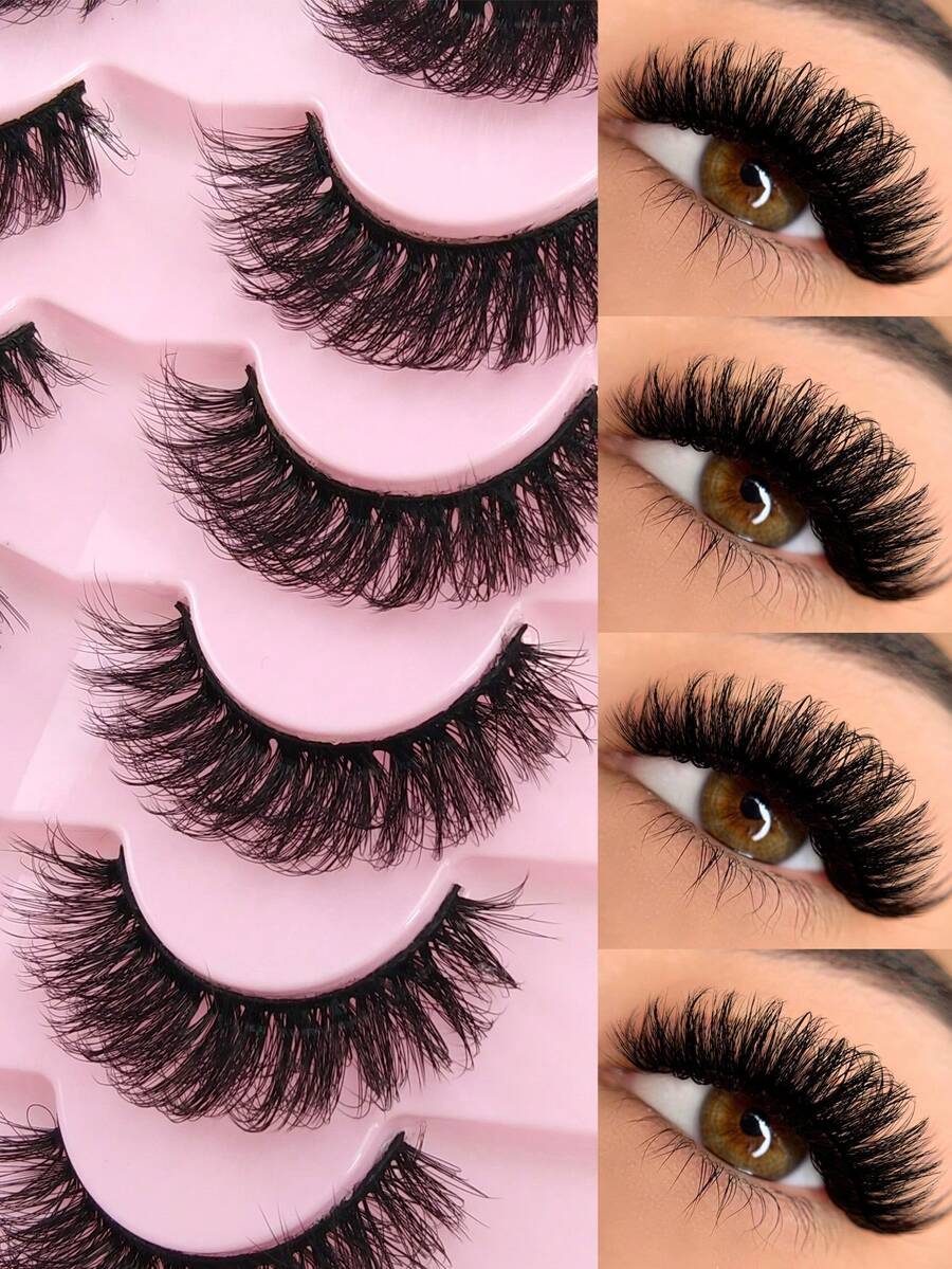7 Pairs Cat Eye 3D Effect Faux Mink Lashes Soft Volume Reusable Lashes Fluffy Lashes For Thick & Lengthening Strip Lashes,Lashes,Eyelashes,Fake Lashes