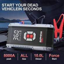 BUPMOVA Jump Starter With Air Compressor, 8000A 150PSI Portable Car Battery Jump Starter (All Gas/10.0L ), Jump Box Portable Jumper Cables LCD Display, 2 Lights - 黑色 - 查看 2