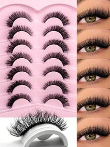 7 Pairs Fox Eye Eyelashes Russian Fluffy Curly Messy Cat Eye Lashes Winged End Eye Elongated Eyelashes Fluffy Soft Natural Short Faux Mink Fake Lashes Strip Lashes, Lashes, Eyelashes, Fake Lashes - Cat Eye Lashes - View 2