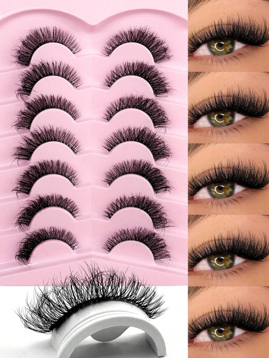 7 Pairs Fox Eye Eyelashes Russian Fluffy Curly Messy Cat Eye Lashes Winged End Eye Elongated Eyelashes Fluffy Soft Natural Short Faux Mink Fake Lashes Strip Lashes, Lashes, Eyelashes, Fake Lashes