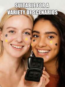 60 adesivos faciais em formato de estrela - Com espelho para guardar, design fofo de estrela, adesivos decorativos para festas/encontros/viagens, adorados por mulheres jovens, adereços para fotos, vem com mini caixa de armazenamento - item essencial para viagens, Y2K, acessórios de maquiagem, brindes, viagens, itens baratos, essencial para viagens - Multicolorido - Ver 5