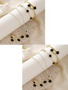 一套（5件）幸运花形合金首饰套装，时尚女士礼物，疗愈水晶手链，适合日常佩戴，是送给女友、妻子或伴侣的理想礼物 - 多色 - 查看 25