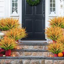 8Pcs Artificial Grass Plant Fake Outdoor Plastic Plants UV Resistant Faux Grasses Greenery Shrubs For Window Box Garden Patio Porch Home Decor Rose Green - Yellow - View 3