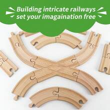 20 PIEZAS Conjunto de vías de tren de madera - Incluye 2 piezas de vía recta con cruce - Compatible con la mayoría de las principales marcas - madera - Ver 4