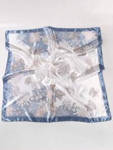 Pañuelo de gasa floral azul claro de 90x90cm, protección solar de viaje, pañuelo casual, regalo - Celeste - Ver 5