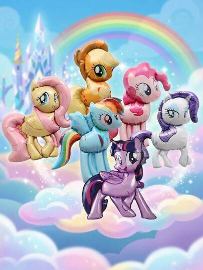 Hasbro 6pcs/Set "My Little Pony" Official Licensed Twilight Sparkle, Apple Bloom, Rainbow Dash, Fluttershy, Rarity, Pinkie Pie Balloon Set, Cute Cartoon Style Decor, Carnival Party Photo Props, Party Supplies, Christmas & Birthday Gift