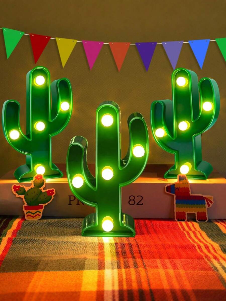 Mini LED Kaktus-förmige Lampe - batteriebetrieben, grüne Kunststoff Kaktus Mini Tischlampe, geeignet für Schlafzimmer, Wohnzimmer, Arbeitszimmer, Garten und Party Dekoration - Einheitsgröße - Übersicht 1