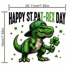 1pc Green Dinosaur & Clover St. Patrick's Day Heat Transfer Sticker, Durable High-Quality Vinyl, Cartoon Holiday Style, Suitable For T-Shirts, Hoodies, Jeans, Jackets, Backpacks, Pillows And Other DIY Heat Press - L - View 3