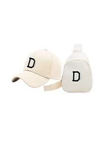 2Pcs Black Baseball Cap And Bag With Letter Decor For 3-8 Years Old Boys/Girls, Classic Children Snapback Hat For Spring & Summer Daily Casual Wear - Beige - View 5