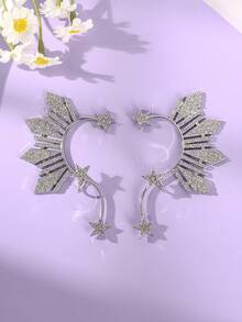 2pcs Silver Sunflower & Star Rhinestone Ear Cuffs, Earlobe Clip-On Earrings For Weddings, Parties, Music Festivals - Silver - View 11