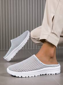 Men's Summer Mesh Slip-On Sandals, Outdoor Casual Shoes, Men's Breathable Hollow Slip-On Sandals, Lightweight Casual Slippers - Grey - View 1