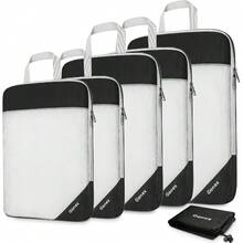 6 Cubitos de Embalaje de Compresión de Malla Extensible (Negro, Tamaño Grande:1L+2M+2S+Bolsa de Lavandería), Organizador de Equipaje para Viaje y Mudanza - 6 piezas grises de tamaño más grande - Ver 1