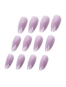 24pcs Spring Retro Casual Elegant Cute Gray-Purple Cat Eye Almond Shaped Disposable False Nail Stickers Set, Suitable For Elegant Women For Daily Life And Shopping - Dusty Purple - View 6