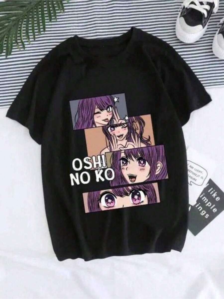 Janpanese Anime T-Shirt - Unisex Style, Valentine's Day, Ropa De Hombre, Summer, 2000s Style, Y2k, Women T-Shirt Manga Anime Oshi No Ko Harajuku Ullzang T Shirt Female Ai Ruby Akane Aquamarine Hoshino Clothes Tops Vacation Outfits Men, Y2k Clothes,Stylish Bohemian Aesthetic With Japanese-Inspired Artwork, Vintage Short Sleeve Round Neck Tee For Men's Gifts, Valentine's Day Gifts, St Patrick's Day Gifts, Women Gifts, Men Gifts, Boyfriend Gifts, Girlfriend Gifts, Mardigras - Black - View 1