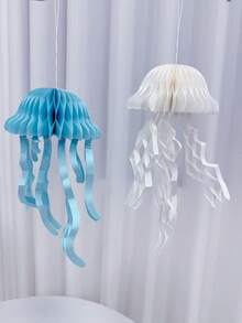 1个/3个蓝色和米色水母纸灯笼，卧室/房间装饰配件 - 美人鱼主题派对装饰，适用于海洋主题生日派对、婚礼装饰、教室和办公室装饰、宿舍、家居、返校季、夏季家居悬挂装饰 - 彩色 - 查看 16
