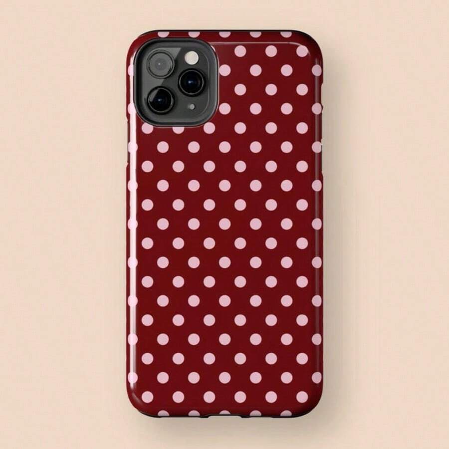 Red Base Pink Polka Dot Phone Case - Shock-Proof Phone Case, Compatible With IPhone 17/16/15/14/13/12/11 Pro Max/Pro Plus/12 Mini/13 Mini, Suitable For Galaxy S26 S25 S24 S23 S22 S21 Plus Ultra Phone Case. - Red Base With Pink Dots - View 1