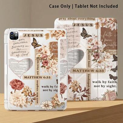 宗教元素与花卉图案彩绘效果亚克力水晶平板电脑保护套，兼容荣耀平板9/10、荣耀GT 11.5英寸/X9A/X9Pro、Matepad 11英寸（2023/2022）、Matepad Pro、苹果第十代/11英寸（2025）、三星Galaxy Tab A9 Plus/A11/A11 Plus