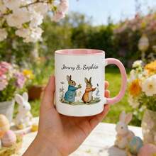 1pc, 11oz Customized Easter Bunny & Floral Text Ceramic Mug, Cute & Sweet, Suitable As Gift For Girlfriend, Valentine's Day, Best Friend, Mom, Family, Pink Or Black Mug, Father's Day, Birthday, Appreciation - All Black - View 29