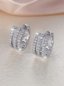 1件装奢华小众设计微镶锆石三环耳环，优雅百搭的圈形耳环，适合日常通勤 - 耳圈 - 查看 8