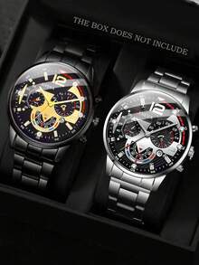 2件套新款男士商务休闲圆形石英表，多功能情侣手表套装，情人节、新年、生日、圣诞节礼物，送给朋友和家人 - 銀色 - 查看 19