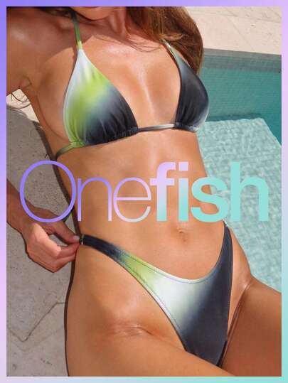  Onefish 2026 New Bathing Suits For Women Sexy Gradient Print High Waisted Halter Triangle Bikini Top For For Summer Beach Vacation,Bikini Set For Women,Vacation Outfits Women,Bathing Suits For Women,Summer,Women's Summer Set,Women's Beach Bikinis Summer 2026,Summer Clothes,Beach Outfit.