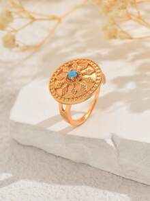 1pc Bohemian Style Colorful Zirconia Round Disc Adjustable Ring, Fashionable Party/Holiday Accessory For Women - Multicolor - View 12