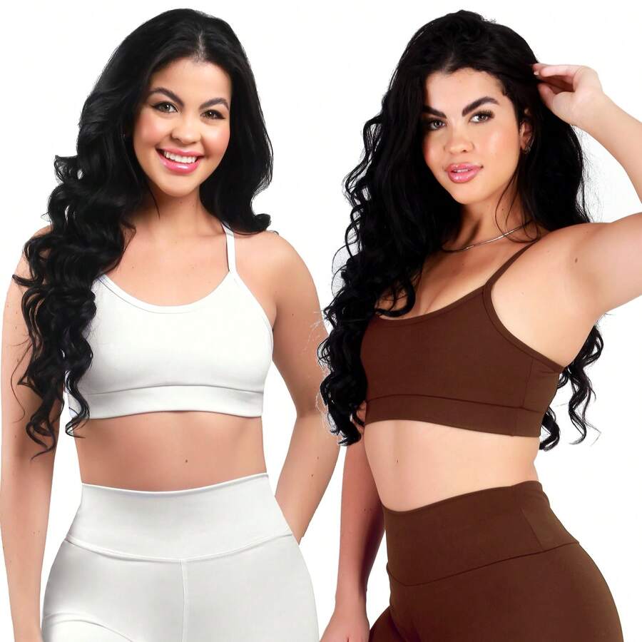 Work Fitness Kit Of 2 Premium Reinforced Polyamide Strappy Sports Bras For Gym Use - Coklat dan Putih - View 1