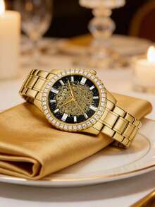 Guess 女士奢华金表，黑色表盘，矩形水晶表圈，闪亮表盘，时尚石英腕表，适合作为礼物 - GW0405L2 - 黑金 - 查看 5