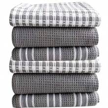 Set de 6 toallas de cocina suaves y absorbentes - Grandes, paños de cocina de tejido de gofre, con patrones lisos, a cuadros y a rayas, fáciles de limpiar y secar - Perfectos para cocinar, hornear y la hora del té - Multicolor - Ver 1