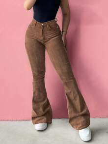 GILIPUR Y2K Style Women's Flare Jeans, Fitted Stretch Brown Denim Pants, Streetwear Fashion, Elegant, Casual Versatile Bottoms - Brown - View 10