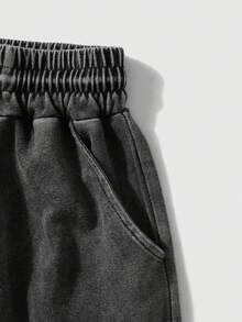 Quần short nam cỡ lớn in hình đầu lâu 77, cổ tròn, dáng rộng, đã giặt, thích hợp mặc hàng ngày, mùa xuân/hè. - màu đen - Xem 6