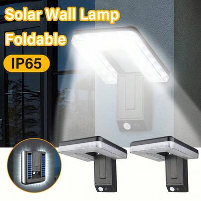 LiHangStar 1/2/4pcs Outdoor Foldable Solar Lights, IP65 With Motion Sensor Wall Lamps, Wide Angle Solar Wall Lights, 3 Lighting Modes, Floodlight, Suitable For Garden, Backyard, Front Fence Outdoor Lighting