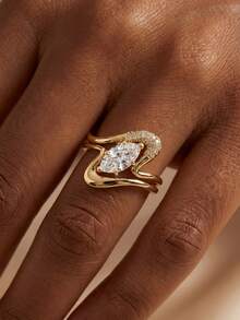 1枚925纯银奢华1克拉锆石马眼形戒指，适合女性日常佩戴，约会之夜礼物，精致珠宝礼品 - 鑽石馬眼戒指-1ct - 查看 2