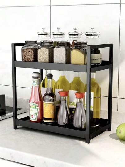 1个双层桌面储物架 - 便携式桌面收纳架，多功能咖啡桌架，适用于家居装饰、化妆品、书籍、卧室、办公室、户外厨房用品等。