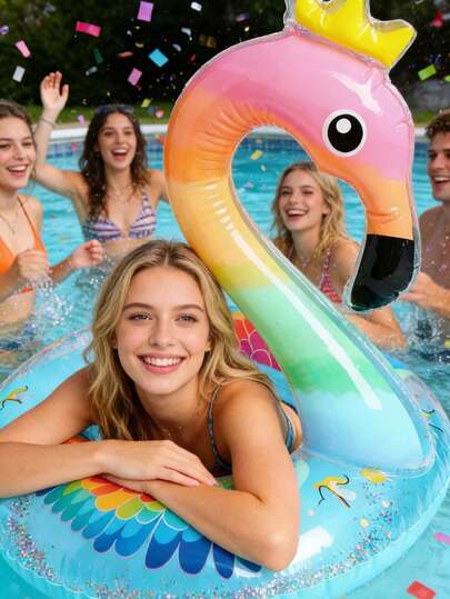 1pc Inflatable Flamingo Shaped Swim Ring, Detachable Upright Design With Sequins, Essential For Beach, Swimming Pool And Beach Floating Toy, Party Decor, Summer Gift, High-Quality Water Game Product, Elegant Design, Reliable Buoyancy, Home Swimming Pool Equipment