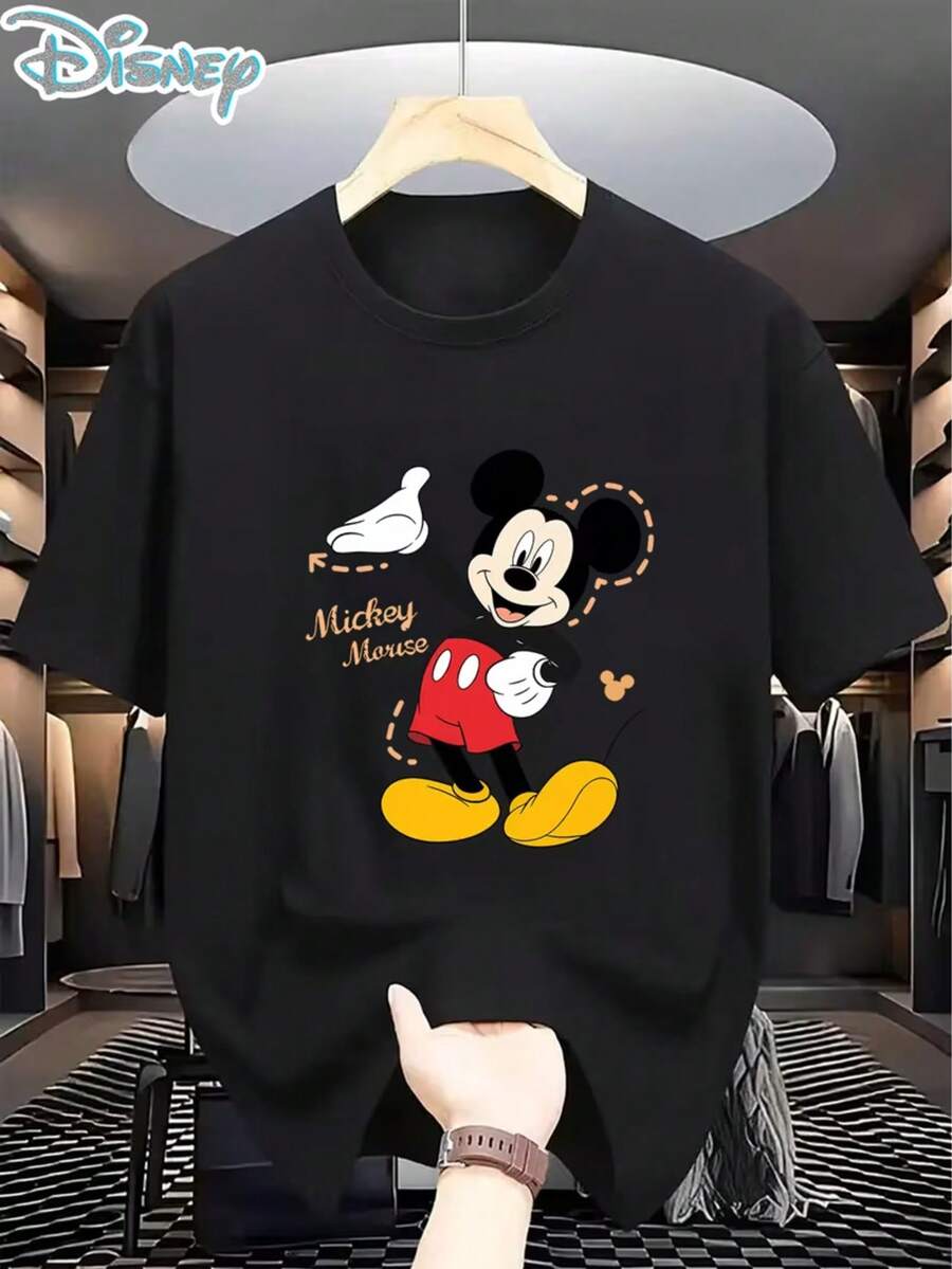 1 Piece, Disney Men's T-Shirt, Mickey Mouse Series, Round Neck Casual And Comfortable T-Shirt, Breathable And Light, Suitable For Sports And Leisure Wear, Suitable For Women's Loose T-Shirt, Suitable For Gifts, Suitable For Travel And Party Wear. - Black - View 1
