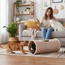 1PC 50CM Cat Tunnel, Pet Tunnel Foldable Plush Channel With Play Ball Warm Winter Interactive Toys Cat Play Tube Toys For Cat Puppy Kitten Rabbitt, Pet Supplies - Multicolor - View 2