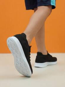 Kids' Lightweight Breathable Purple Lace-Up Casual Slip-On Dance Shoes, Knit Sock Shoes - Black and White - View 4